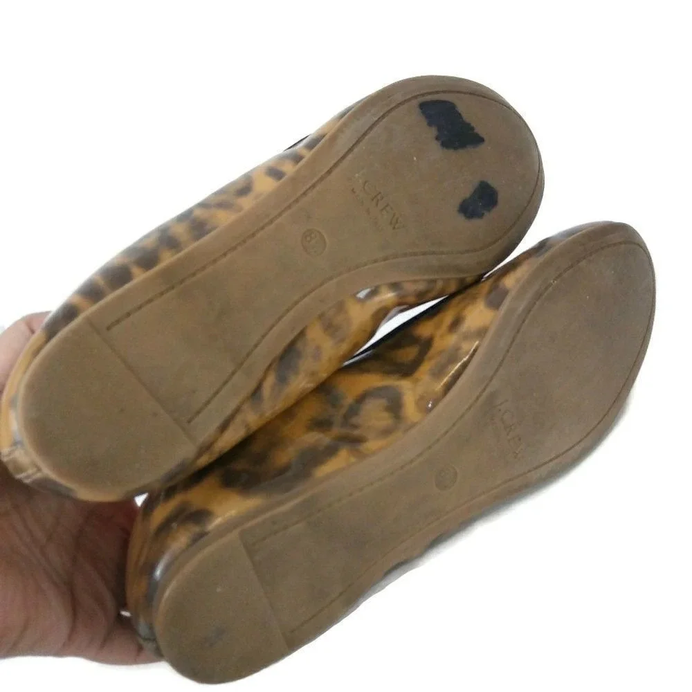 J.Crew Ballet Flats Sz 8.5 Leopard Print Patent Leather Shoes Slip‎ On Loafers